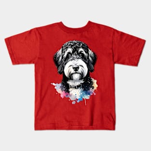 Black and White Labradoodle Dog Watercolor Artwork Kids T-Shirt